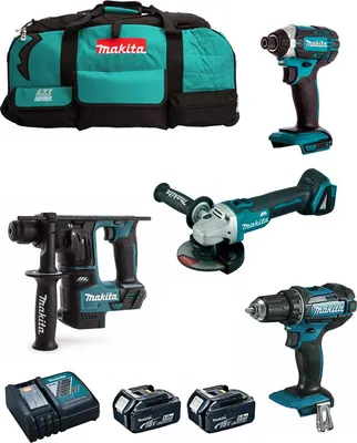 Produktbild von MAKITA Kit MK401 (DDF482 + DHR171 + DGA504 + DTD152 + 2 x 5,0 Ah + DC18RC + LXT600)