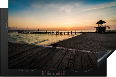 Produktbild von KitchenYeah© Herdabdeckplatte Farbenfroher Sonnenuntergang am Strand von Isla Mujeres in Mexiko , 81x52cm, Küche Deko, Glaskeramikkochfeld Herdabdeckung, Abdeckplatte fùr Kochfeld