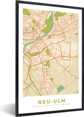 Produktbild von MuchoWow® Gerahmtes Poster Stadtplan - Neu-Ulm - Karte - Vintage 20x30 cm - Poster mit Schwarzem Bilderrahmen Wandposter Rahmen Foto Bilder - Drucken - Bilder Poster im Rahmen