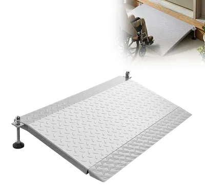 Produktbild von Schwellenrampe - Rollstuhlrampe Auffahrrampe 108 x 59 cm - 453 kg Tragkraft - Verstellbare Höhe - Rutschfeste Eisenrampe - Für Rollstuhl Scooter Türschwelle Bordstein Treppe