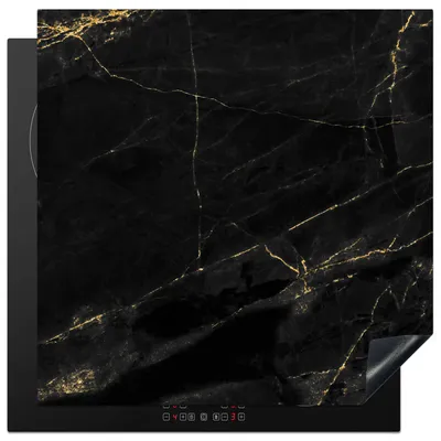 Produktbild von KitchenYeah© Herdabdeckplatte Marmoroptik - Luxus - Schwarz - Gold , 78x78cm, Küche Deko, Glaskeramikkochfeld Herdabdeckung, Abdeckplatte fùr Kochfeld