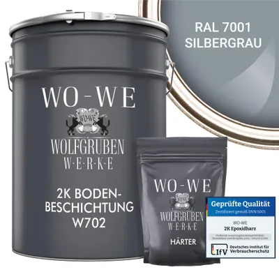 Produktbild von 2K Epoxidharz Garagenfarbe Bodenbeschichtung W702 Silbergrau wie RAL 7001 - 5Kg