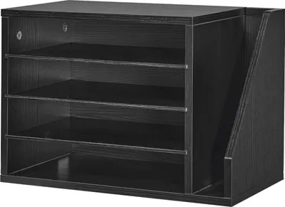 Image de SucceBuy Corbeille à courrier à 4 compartiments et étagères amovibles, porte-documents en bois avec porte-revues, porte-documents pour le bureau, la salle de classe et l'organisation de dossiers, documents et papiers, noir