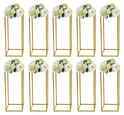 Produktbild von 10 Stück Metall Blumenständer, Goldene Hochzeitsvase Säule Geometrische Blumenvase für Veranstaltungen und Heimdekoration