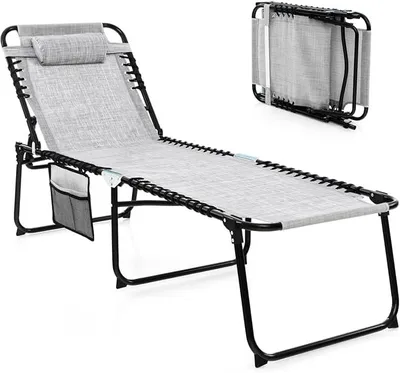 Imagen del producto de Tumbona con reposacabezas y bolsillo lateral, tumbona de jardín plegable