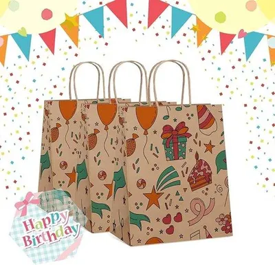Produktbild von Famanu Geschenktüten Kraftpapier || Bunte Tragetaschen mit Handgriffen 12 Stück