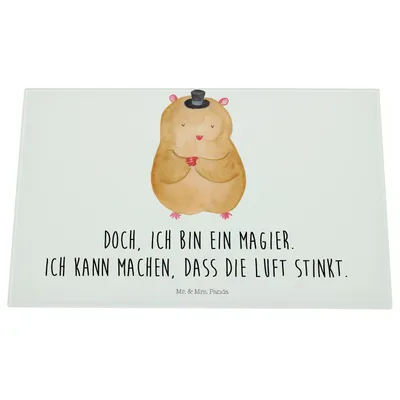 Produktbild von Mr. & Mrs. Panda Hackbrett Hamster Hut - Weiß - Geschenk, Zwerghamster, Schneidplatte Glas, Lustige Sprüche, Glasschneidebrett, Magier, Schneidebrett Aus, Zylinder