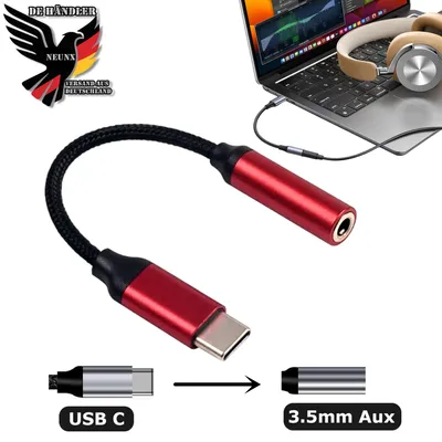 Produktbild von USB Type C auf 3.5 mm Klinkenbuchse Audio AUX Adapter Kopfhörer Klinke Buchse Audio Kabel Audiokabel für Samsung  Galaxy iPhone 17/16/15 Pro Max Rot