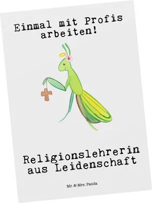 Produktbild von Mr. & Mrs. Panda Postkarte Religionslehrerin Leidenschaft - Weiß - Geschenk, bildkarte, Ansichtskarten, Spruch, Postkarten, Ansichtskarte, Grundschule, Witzig, Grußkarte