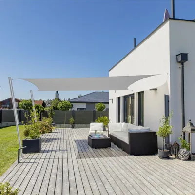 Produktbild von Windhager CAPRI Rechtecksonnensegel 4,0 x 5,0 m, HDPE 225 g/m² wind- und wasserdurchlässig, grau