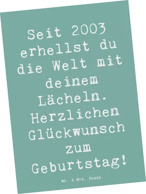 Produktbild von Mr. & Mrs. Panda Postkarte Spruch 2003 Geburtstag - Meeresbrise - Geschenk, Fotokarte, bildkarte, Geburtstagsgeschenk, Herzlichen Glückwunsch, mit deinem Lächeln, Alter