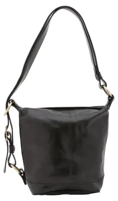 Imagen del producto de Bolsa de cuero genuino, color marrón, con correa de hombro ajustable, fabricada en Italia