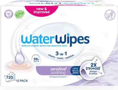 Produktbild von 12x WATERWIPES Feuchttücher, beruhigende Reinigung, ohne Plastik, 60 Stück (720 Stück)