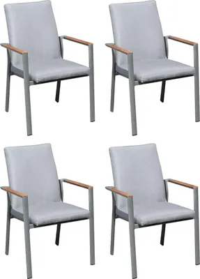 Produktbild von Sonnenpartner United 4er-Set Stapelsessel Stapelstuhl Aluminium anthrazit/Teakholz