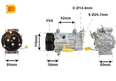 Produktbild von VAN WEZEL 0600K416 SD6V12 Klimaanlage Klimakompressor PAG 46 R134a für MINI Schrägheck (R56) Schrägheck (R50, R53) Clubman (R55) Countryman (R60)