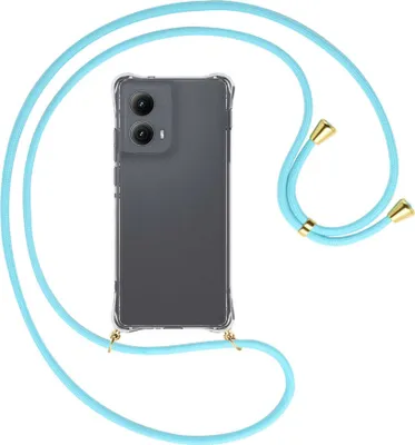Produktbild von Handykette Backcover-Schutzhülle mit Band (Metall goldfarben) für Motorola Moto Edge 5G (2024) - himmelblau