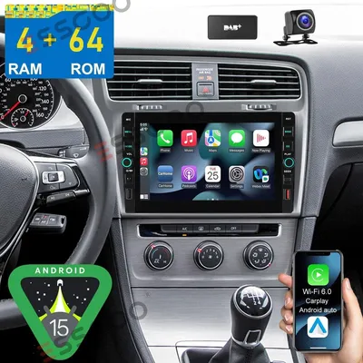 Obrázek produktu pro Autorádio pro VW Golf VII MK7 (2013-2017), 9palcový dotykový displej, Android 15, GPS navigace, CarPlay, Android Auto, DAB, Bluetooth, 4 GB RAM, 64 GB paměti, 2 DIN