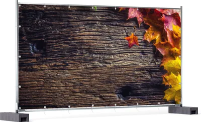 Produktbild von Wallario XXL Outdoor-Poster für Garten oder Balkon, Motiv Herbstblätter auf altem Holz, in ca. 340 x 173 cm