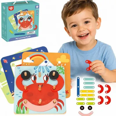 Zdjęcie produktu dla Tooky Toy Drewniane klocki, kołki, wzory zwierzęce do odtworzenia z certyfikatem