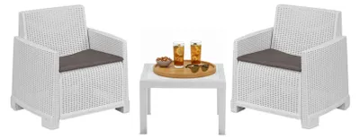 Produktbild von Dmora Gartenmöbel-Set Rosta Weiß, 2-Sitzer, 1 Tisch