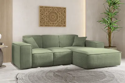 Produktbild von Kaiser Möbel Ecksofa, Eckcouch L form, Wohnzimmer Couch SIENA stoff Poso Hellgrün Ottomane Rechts