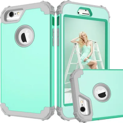 Produktbild von iPhone 6s Hülle, LaimTop Heavy Duty 3 in 1 Hybrid Hart PC Flexibel TPU Silikon Stossfest Kratzfest Tasche Schutzhülle für iPhone 6 / 6s Minzgrün