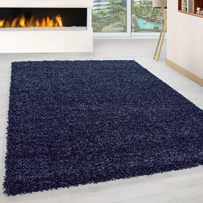 Obrázek produktu pro Koberec do obývacího pokoje s vysokým vlasem Jednobarevný design Dlouhý vlas Shaggy Moderní Měkký, velikost: 60 x 110 cm, Barva: Námořnická modř