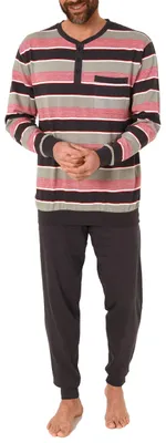 Produktbild von Eleganter Herren Pyjama Schlafanzug in Streifenoptik, Bündchen und Knopfleiste 101 90 726 ; rot , 50