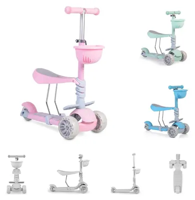 Produktbild von Moni Kinderroller Bubblegum 2 in 1, Höhe einstellbar, Sitz abnehmbar, 3 Räder rosa
