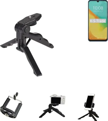 Produktbild von K-S-Trade Stativ Tisch-Ständer Dreibein Handy-Stativ Ständer kompatibel mit ZTE Blade V10 Vita Mini-Stativ Smartphone Tripod Handy-Stativ aus