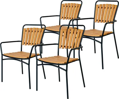 Produktbild von home24 Gartenstuhl - 4er-Set - Schwarz - Braun - Stahl - 64 x 91 x 58 cm