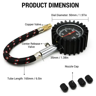 Image de Manomètre pour pneus de voiture 0 ~ 100 PSI avec tuyau d'air de 165 mm