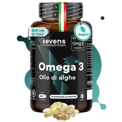 Immagine prodotto di Capsule vegane di olio di alghe Omega 3 con DHA 1000 mg, 60 capsule – Sevens