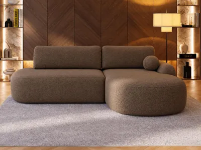 Produktbild von GrainGold Ecksofa L-Form Rechts Aurio O - Ecksofa mit Schlaffunktion und Bettkasten - Moderne Ecksofa, Wohnzimmer Ecksofa - Eckcouch Braun (Lambi 04)