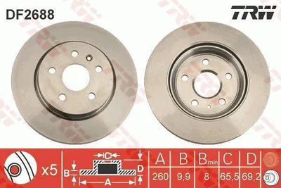 Produktbild von Trw Bremsscheibe Hinterachse DF2688