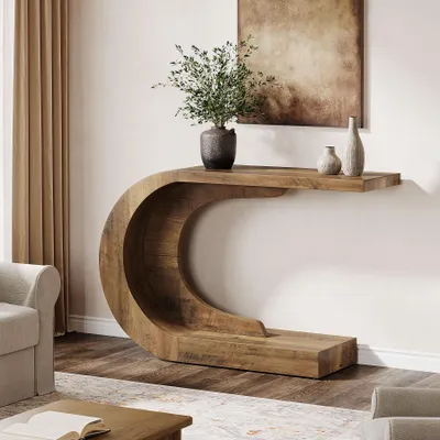 Obrázok produktu pre Konzolový stolík Tribesigns, moderný predsieňový stolík v štýle polovice storočia, drevený konzolový stolík do predsiene, chodby, foyer, 110 x 35 x 75 cm, vintage hnedá farba