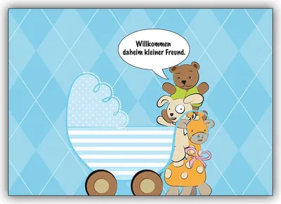 Produktbild von 4x Schöne blaue Babykarte zur Geburt eines Jungen: Willkommen daheim