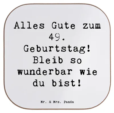 Produktbild von Mr. & Mrs. Panda Untersetzer für Gläser Spruch 49. Geburtstag Freude - Weiß - Geschenk, Happy Birthday, Tasse, Geburtstagsgeschenk, Geburtstagswünsche, gläseruntersetzer