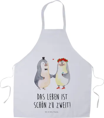 Produktbild von Mr. & Mrs. Panda Kochschürze Pinguin Heirat - Weiß - Geschenk, Küchenzubehör, Frau, Schürze, Freundin, Mann, Gastro-Schürze, Braut, Kellnerschürze, Barkeeper, Hochzeit