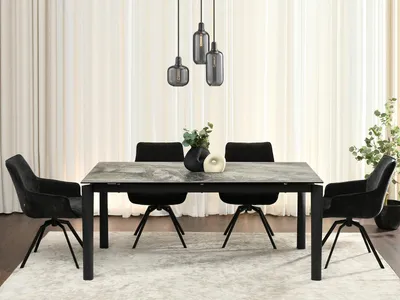 Produktbild von Ausziehbarer Esstisch 180(240)x95 WAHI - grauer Marmor / schwarz