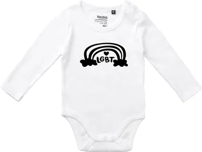 Produktbild von Huuraa Baby Body LGBT Regenbogen Herz 80 White  Baumwolle Fairtrade Langarmbody Geschenkidee