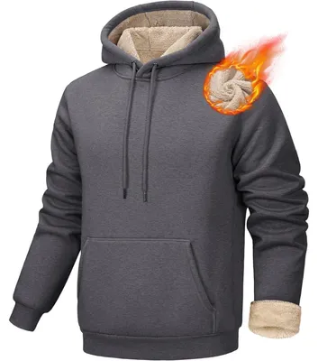 Productafbeelding van Herenhoodie, gevoerd, warme wintertrui, donkergrijs, maat XXL