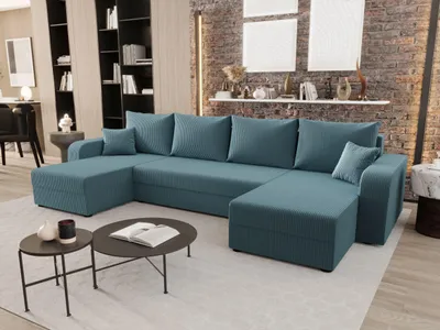 Produktbild von BEDANTE WOHNLANDSCHAFT HEWLET U BIS Zoom 14 Blau mit Schlaffunktion U-Form Sofa mit Stauraum Bettkasten Wohnzimmersofa Couch Sofa Bettsofa Bettkasten Bettcouch