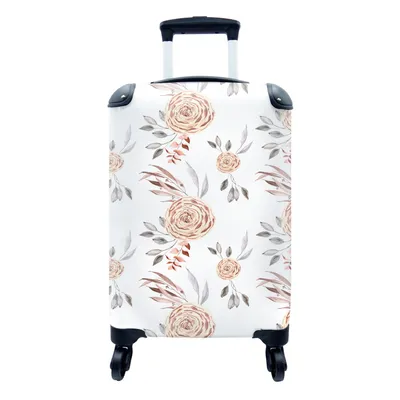 Produktbild von MuchoWow® Koffer Handgepäck Trolley Rollkoffer Kleine Reisekoffer mit 4 Rollen - Rosen - Blumen - Blätter - Weiß - Cabin Size < 55x40x23 cm & 55x40x20 cm - Fotokoffer - Kabinenkoffer - Boardgepäck - Reise-Box - Reisekoffer - Reisegepäck - Koffer mit Bild - Trolley für Kinder