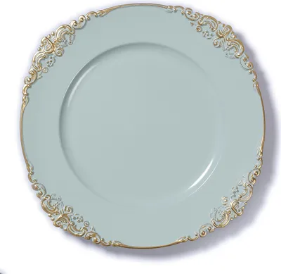 Produktbild von Dekoteller Kunststoff mit goldenem Schnörkel Muster 35cm hellblau