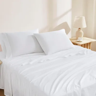 Productafbeelding van 144 Thread Count Biologisch Katoen 4-delige lakenset, King, Arctic White
