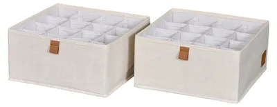 Image de Boîte de rangement pour tiroirs, armoire, 2 grandes, 16 compartiments - Beige - Boîtes de rangement | Pliable