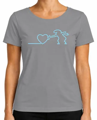 Produktbild von La Linea Strichmännchen Herz Liebe Balum Cartoon Osvaldo Cavandoli Damen T-Shirt, Grau, S