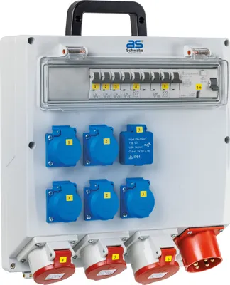 Produktbild von as-Schwabe FIXO Wandverteiler CEE 400V 32A auf 5xSchuko 3xCEE 400V 16A 32A IP44