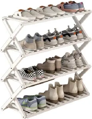 Zdjęcie produktu dla Stojak Bambusowy Na Buty Składany 69X25X70Cm Biały Czteropoziomowy